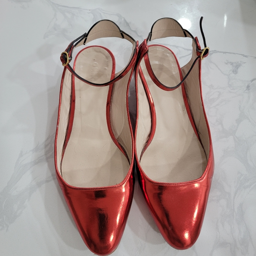 Used Chloe 37.5 red metallic flats shoes open back Mary Jane flats